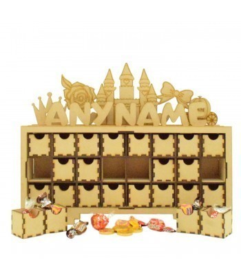 Laser Cut Personalised Christmas Rectangle 24 Drawer Advent Calendar Drawers - Princess Shapes